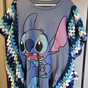 Disney Blue Stitch Womens T-Shirt Crochet Poncho.